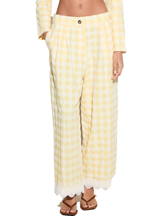 Damen Stoffhose mit Gummiband Gelb