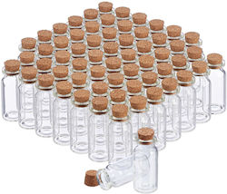 Set 60 Sticle Mici Transparente Din Sticlă Cu Dop De Plută 5.5x2cm