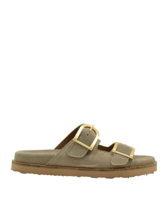 Ragazza Leder Flache Damen Sandalen Beige