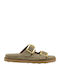 Leder Flache Damen Sandalen Beige