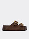 Myconian Leather Women's Flat Sandals Brown
