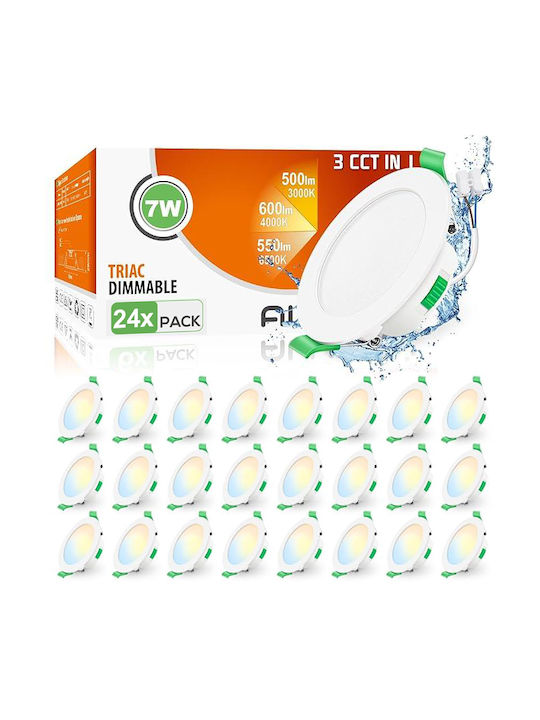 Εντοιχισμένος Προβολέας Led 7w Ip44 230v Δυνατότητα Ρύθμισης Έντασης Οροφής Λευκός