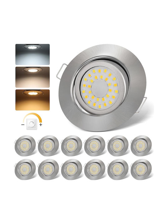 Εντοιχισμένα Σποτ Led 5w Ip44 Ρυθμιζόμενα 12 Τεμάχια Μπάνιο Κουζίνα