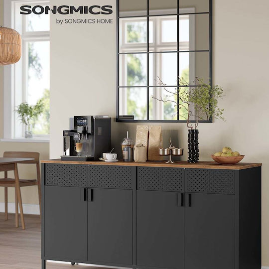 Metall Sideboard Schwarz - Braun 141x40x76cm