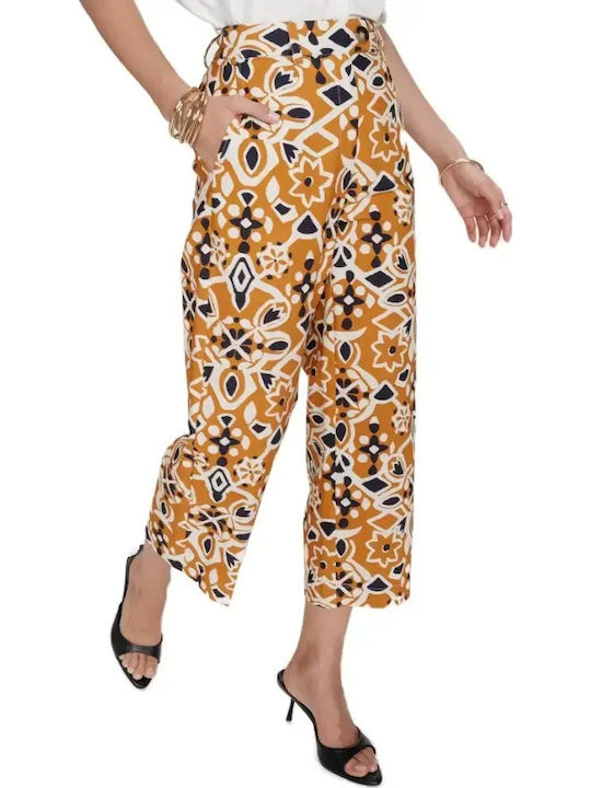 Damen Stoff Capri Hose Cognac