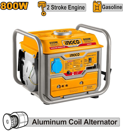 Ingco Silent Gasoline Generator Two-Stroke with Manual Starter and Maximum Power 1kVA