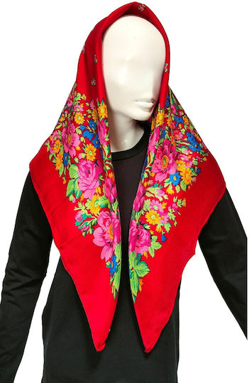 Traditional Thrace Headscarf Multicolor Floral 90x90cm Mark196 Burgundy