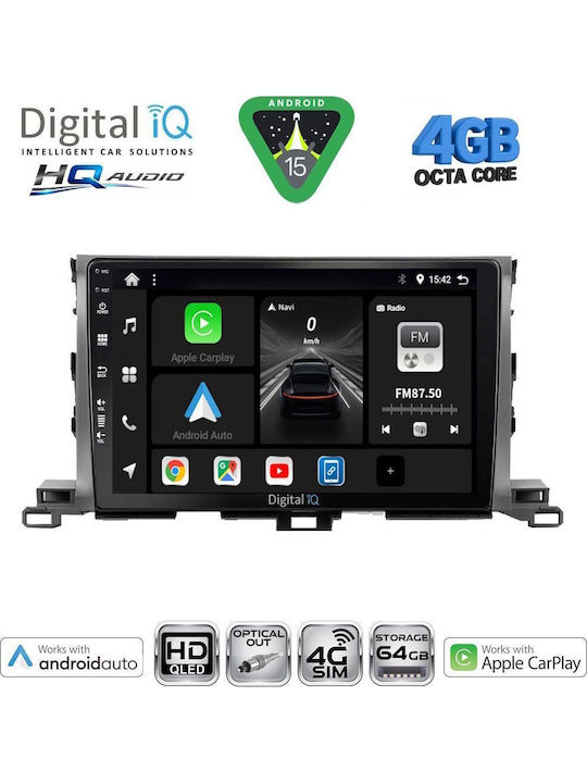 Digital IQ Car Audio System for Toyota Highlander 2014-2019 Bluetooth USB WiFi GPS Apple CarPlay Android Auto with 10" Touch Screen