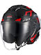 Flighter Schwarz/Rot/Grau Motorradhelm Jet ECE 22.06 mit Sunvisor