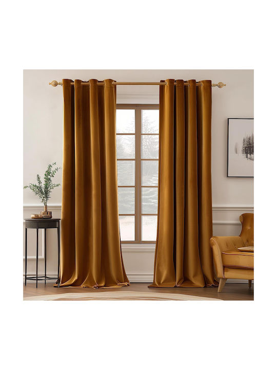 Miulee Комплект Затъмняващи Пердета И Завеси С Копчета Кафяв 140x260см