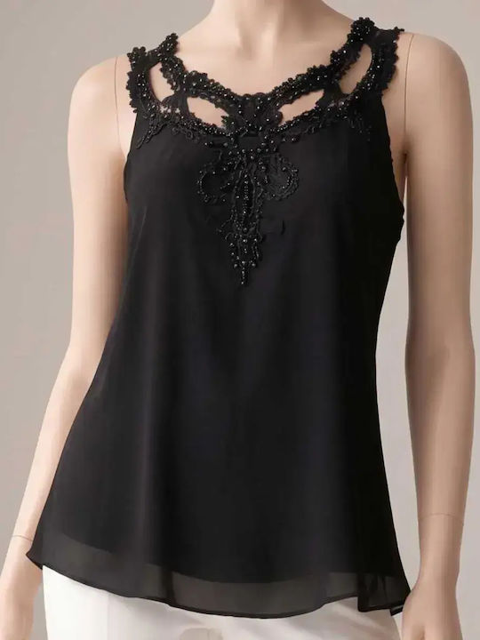 Damen Bluse mit Spaghetti-Träger Schwarz