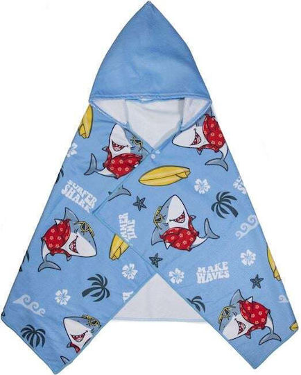 Vacation Time Kinder Strandponcho Hellblau Haie 60x120cm