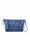 Snake Print Δερμάτινος Γυναικείος Φάκελος Clutch Μπλε