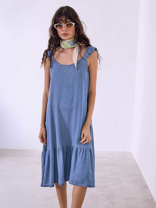 Celestino Women's Dress Ruffle Midi Loose Fit Light Blue