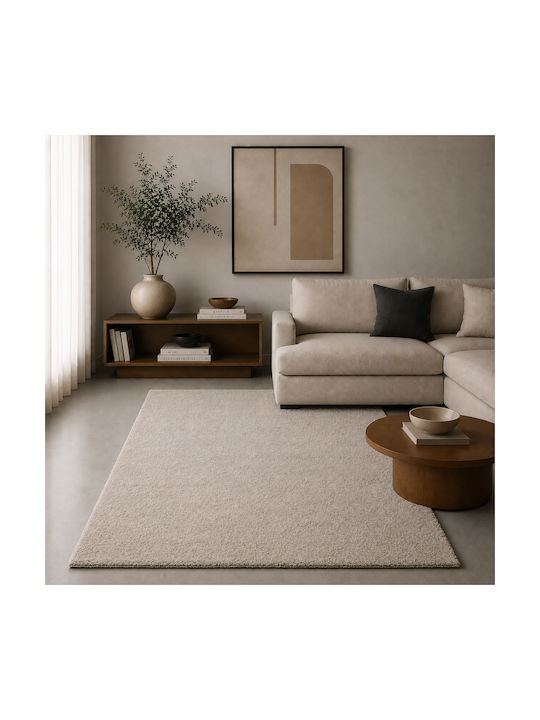 Soft Touch Living Room Rug Rectangular Cream 140x190cm