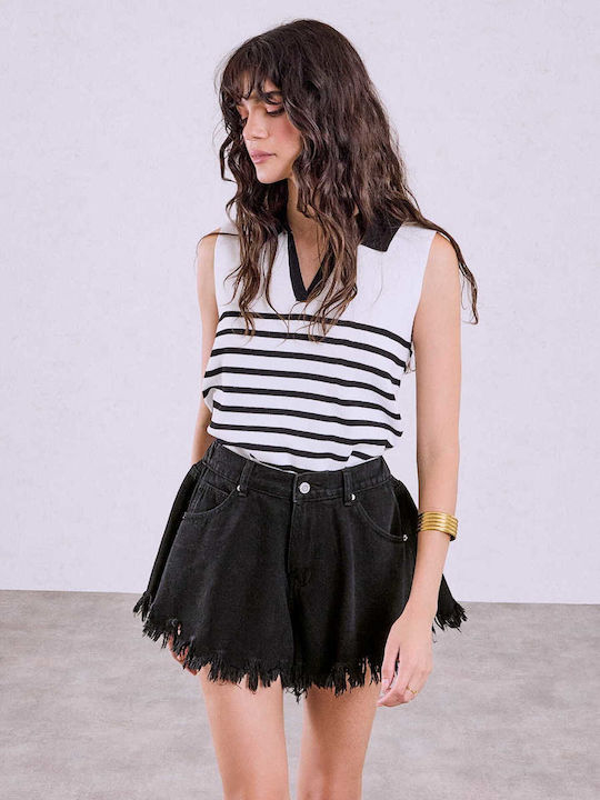 Celestino Women's High Waist Black Frayed Jean Shorts