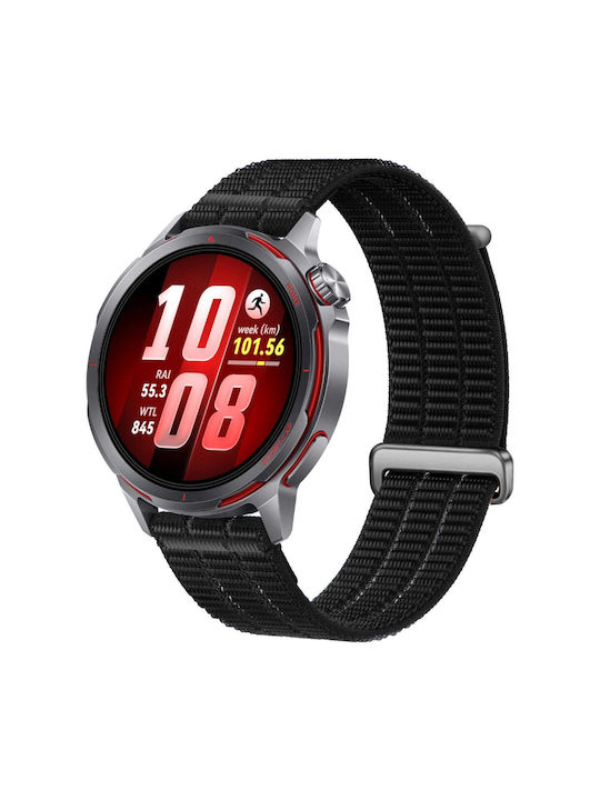 Curea Nylon Autocolantă și Închidere Metalică Amazfit GTR 4 46mm Negru Midnight