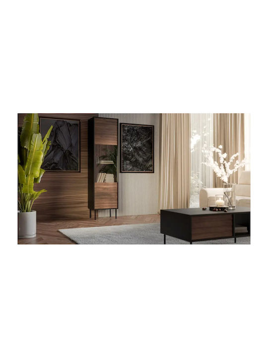Boden Wohnzimmer Vitrine aus Spanplatte mit Verglast Schwarz 53x40x182cm