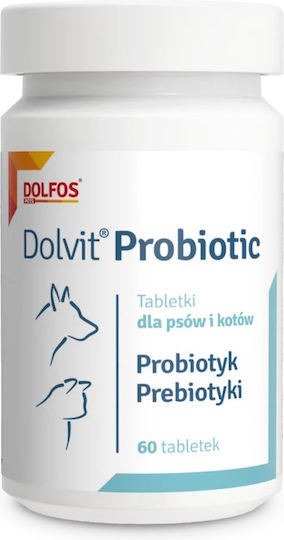 Dolfos Dolvit Probiotic Probiotice Pentru Câini și Pisici Sub Formă de Tablete 60 Tabs Pentru Tulburări Gastrointestinale