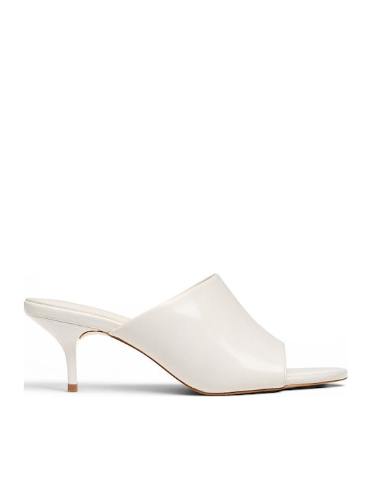 Mules With Thin Heel In Ecru Colour