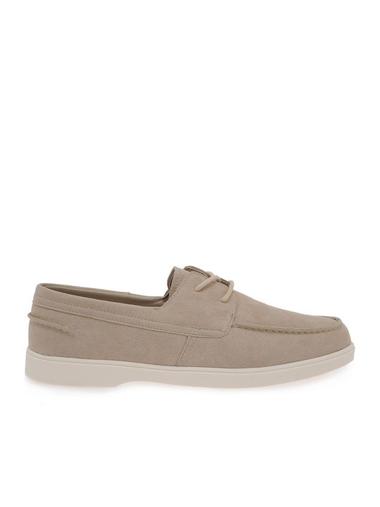 Suede Men's Boat Shoes in Beige Colour