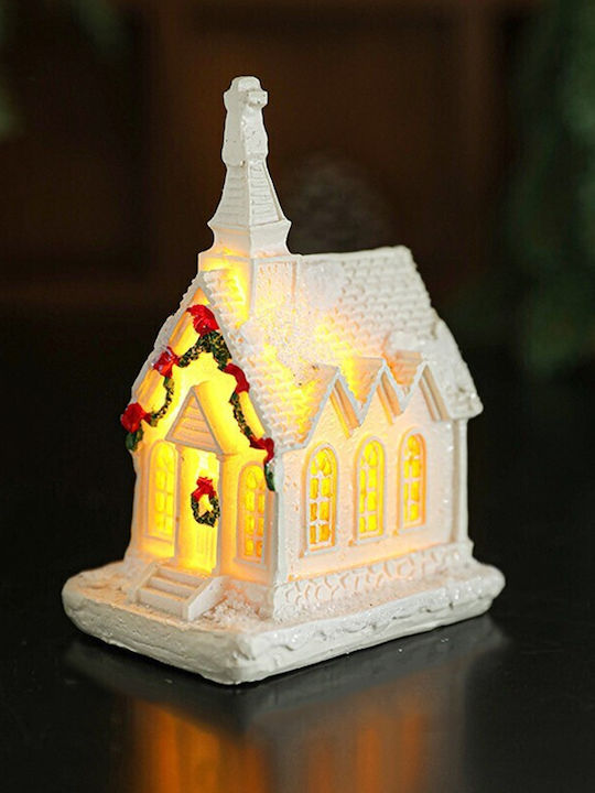 Decorațiune Ornament De Crăciun Alista Home Biserică De Crăciun Din Rășină Model Mic Iluminat Biserică 8.8 X 6 X 4.5 Cm Albă