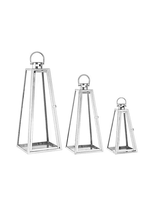 Decorative Silver Metallic Lanterns Set Of 3 Pi...