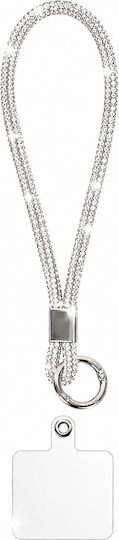 Luxury Crystal Wrist Strap Keychain Holder Κινητό & Κλειδιά Ασημί