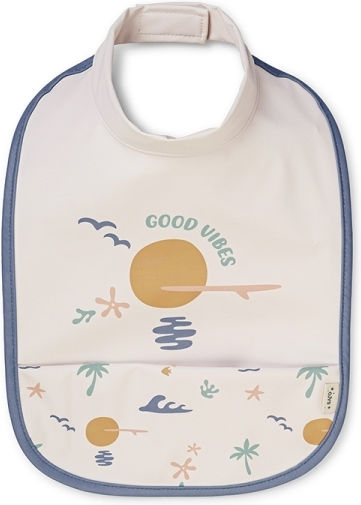 Saro Waterproof Fabric Baby Bib with Hoop & Loop Fastener Good Vibes