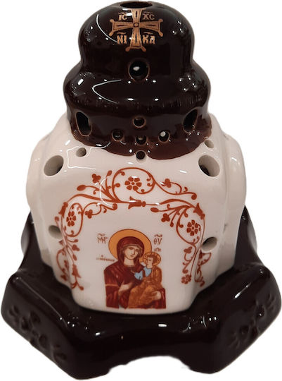 Ceramic Glazed Church Vigil Oil Lamp Dark Brown White 16cm Height 16cm Width