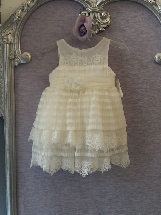 Makis Tselios Home Ecru Taufkleid für Mädchen aus Tüll