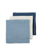 Set 3 Pieces Cotton Muslin 70x70cm Multipurpose Natural Jeans Blue Indigo Meyco Mey-267.000.cw.04c