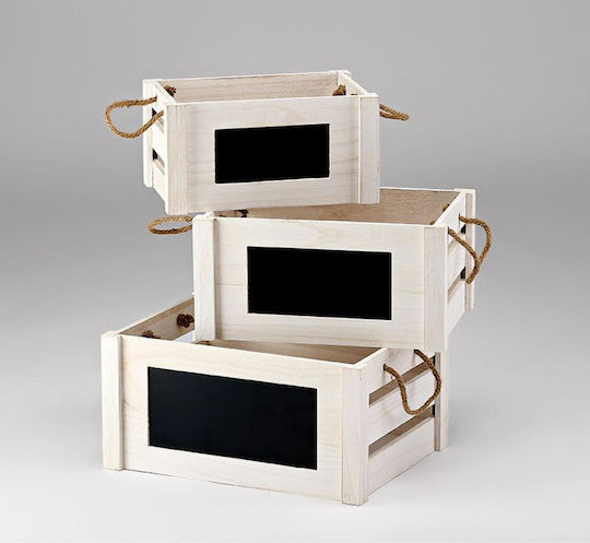 Комплект Декоративни Кошници Дървени Бели 41x31x20см 3 Бройки