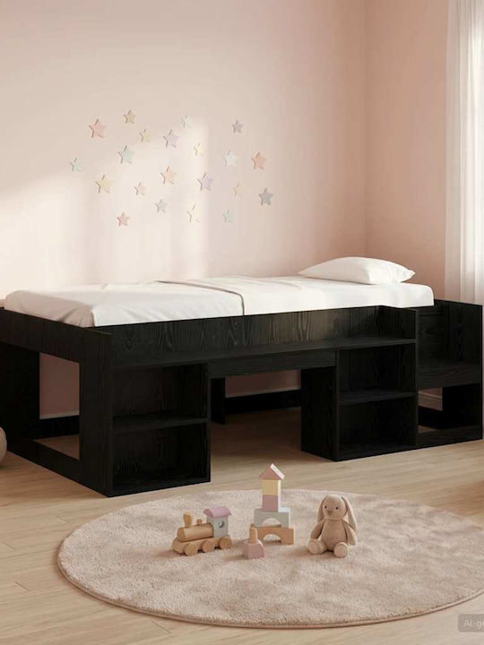 Kids Bed Loft Single with Storage Space Black