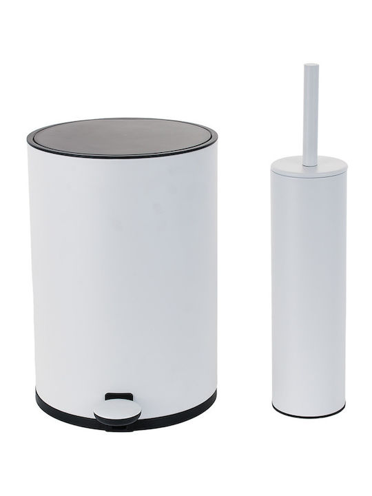 Klikareto Metallic Bathroom Brush and Bin Set Soft Close 6L White