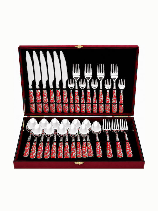 Cutlery Set Stainless Steel Red 30 Pieces with Suitcase