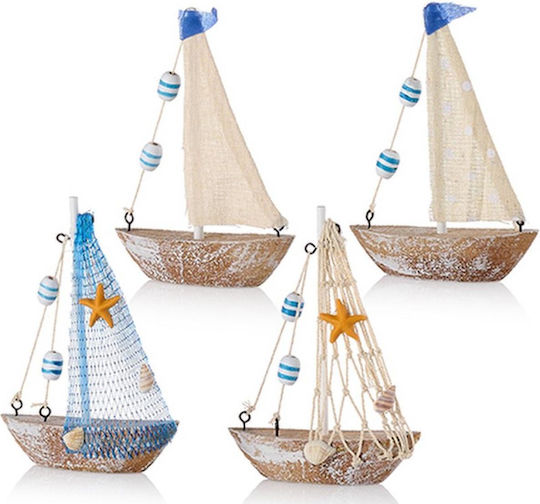 Wooden Boat Bonbonniere In Sand Color 4 Designs 11x15cm Per Set 8 Pieces