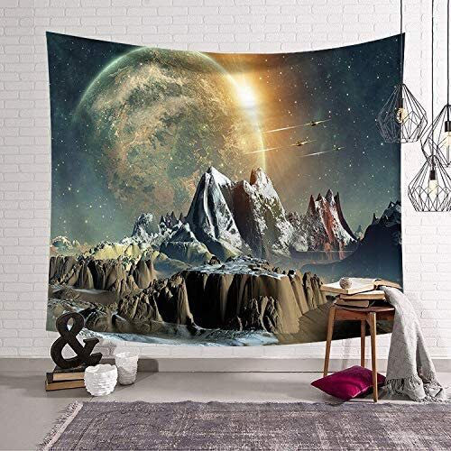 FRIPIA Decorative Tapestry Space Landscape with Planet Handmade Made of Fabric 200x150cm