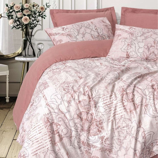 Cottonbox Σετ Παπλωματοθήκη Βαμβακερή 200x220cm Διπλή με 2 Μαξιλαροθήκες & 1 Σεντόνι Pink