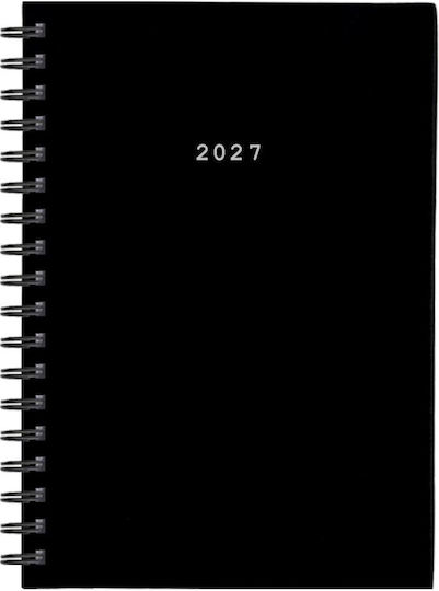 Next Basic Daily Agenda 2027 Black Leather Spiral 17x25cm Personalization
