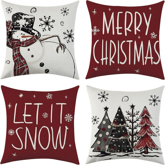 Linen Christmas Pillow Covers Set 4 Pieces 40x40 Cm Decorative
