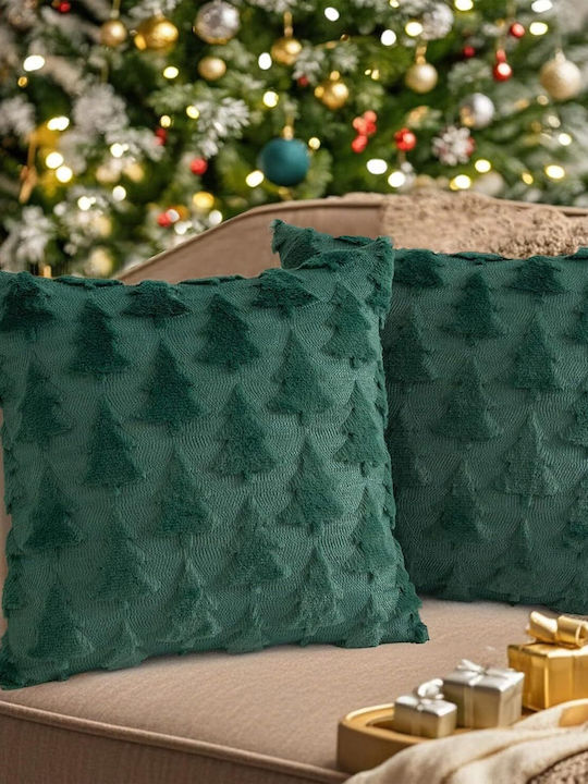 Set 2 Velvet Decorative Christmas Pillowcases Christmas Trees 50x50 Cm