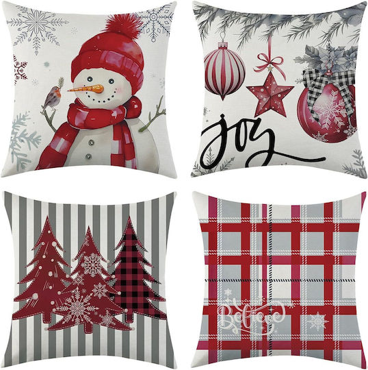 Christmas Velvet Pillowcases 50x50 Cm Set 4 Red