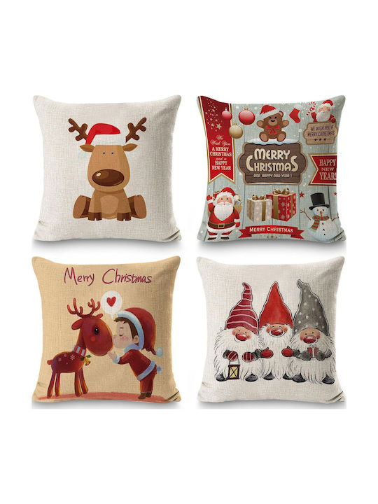 Set 4 Bucăți Față De Pernă Decorativă De Crăciun 50x50 Cm