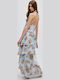 Maxi Damenkleid mit Rüschen Hellblau