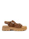 Leather Women's Flat Sandals Brown