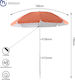 Folding Aluminum Beach Umbrella Diameter 1.8m with UV Protection Orange OPBU1001
