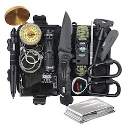 Alista Home 16-in-1 Multifunctional Survival Kit Professional Tools Backpack Hanger Camping Hiking Outdoor Adventures Included Waist Bag Black