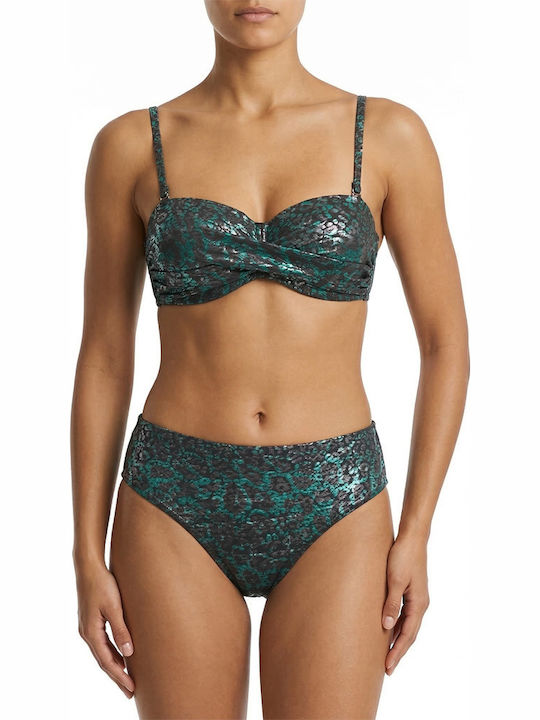 Women's Bikini Strapless Push-up Underwire Metallic Animal Print Black