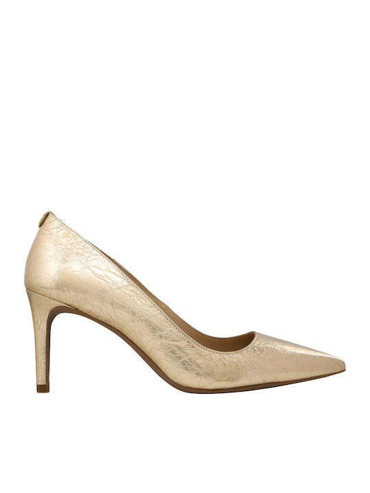 Alina Leather Heels with Medium Heel Gold